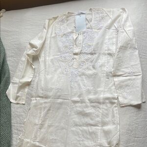 OndadeMar Cream Embroidered Tunic with Sequin Detail